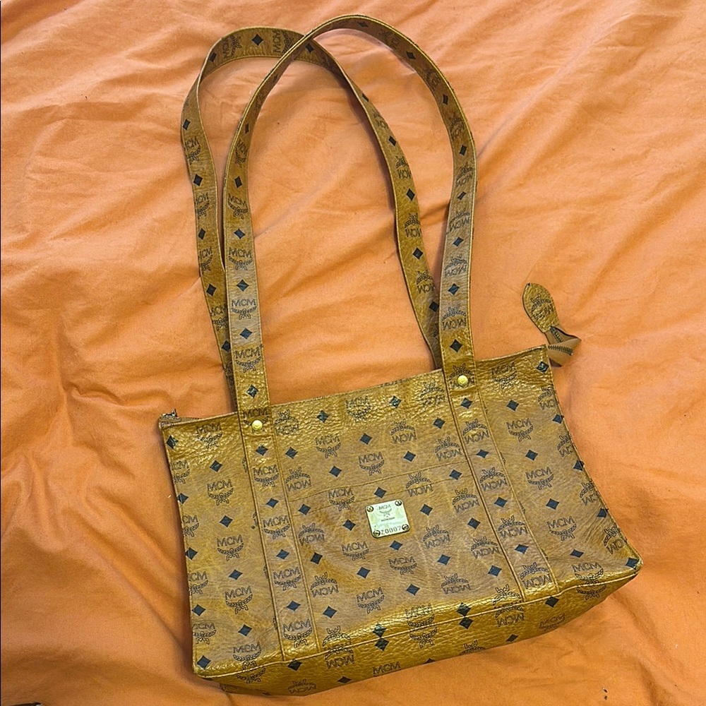 Auth MCM Tote Bag Visetos Shoulder Bag Brown PVC